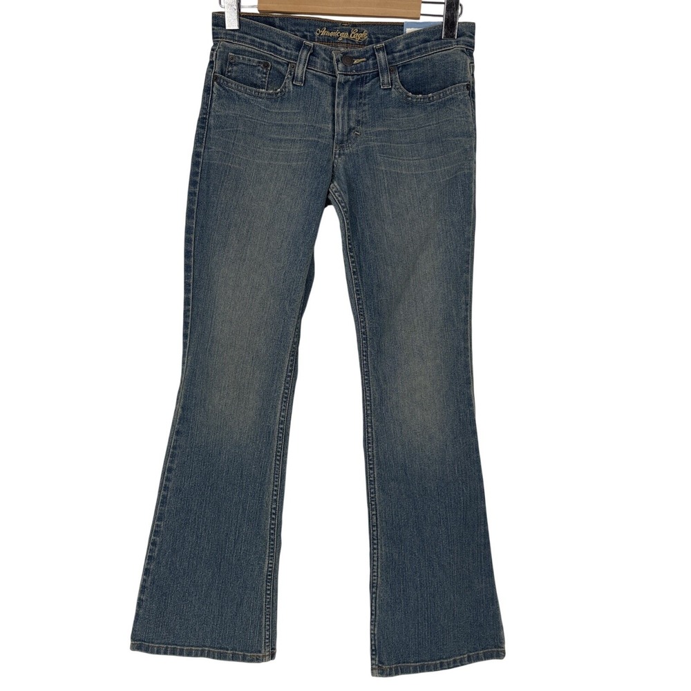 Y2K American Eagle Stretch Skinny Flare Jeans 2 Petite Low Rise Hippie Vintage